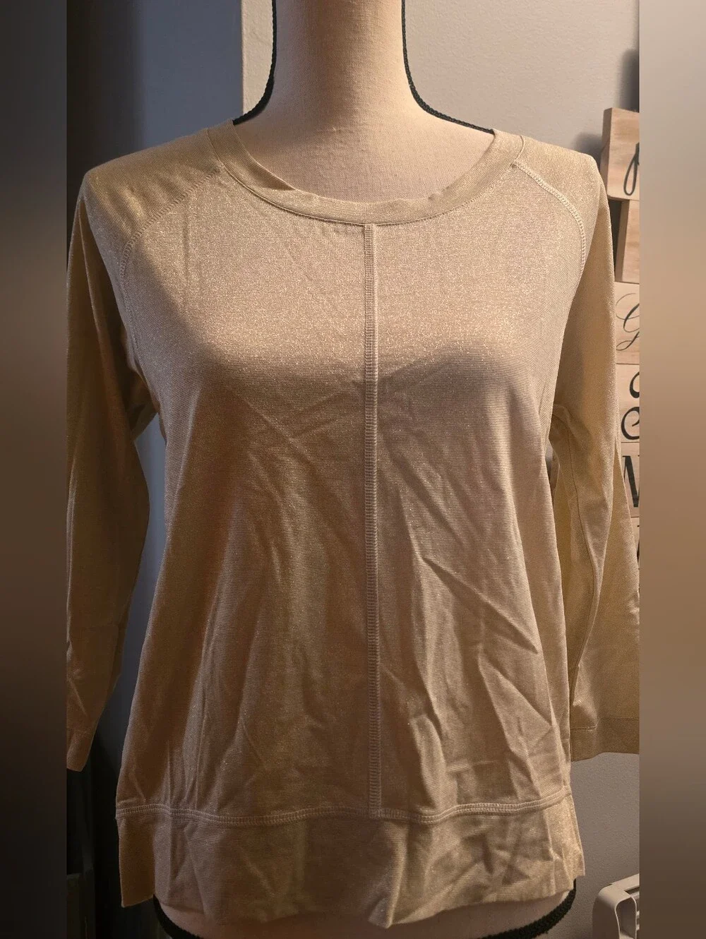 Michael Kors Gold Metallic 3/4 Sleeve Women's Top